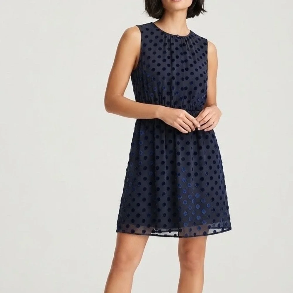 J. Crew Dress Womens 6 Velvet Polka Dot Black Navy Blue Fit Flare Cocktail F9829